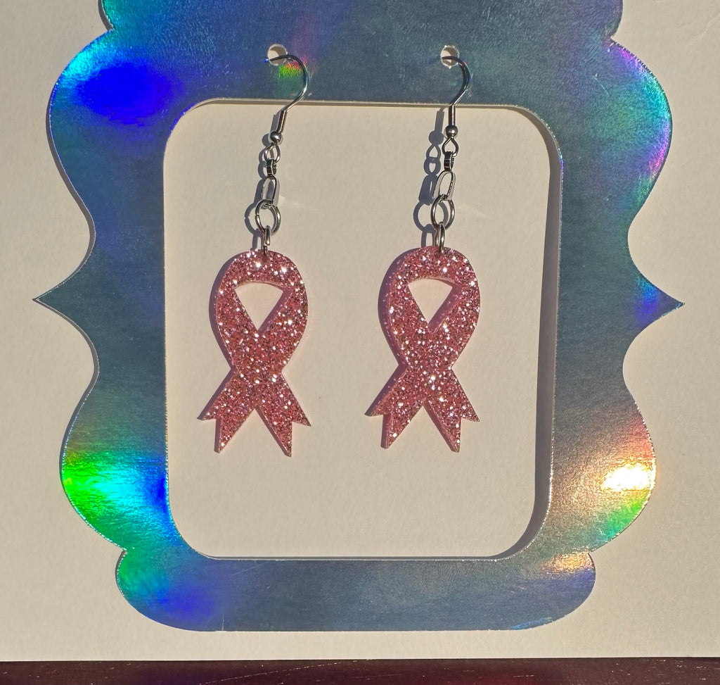 Glittered Breast Cancer Awareness Earrings