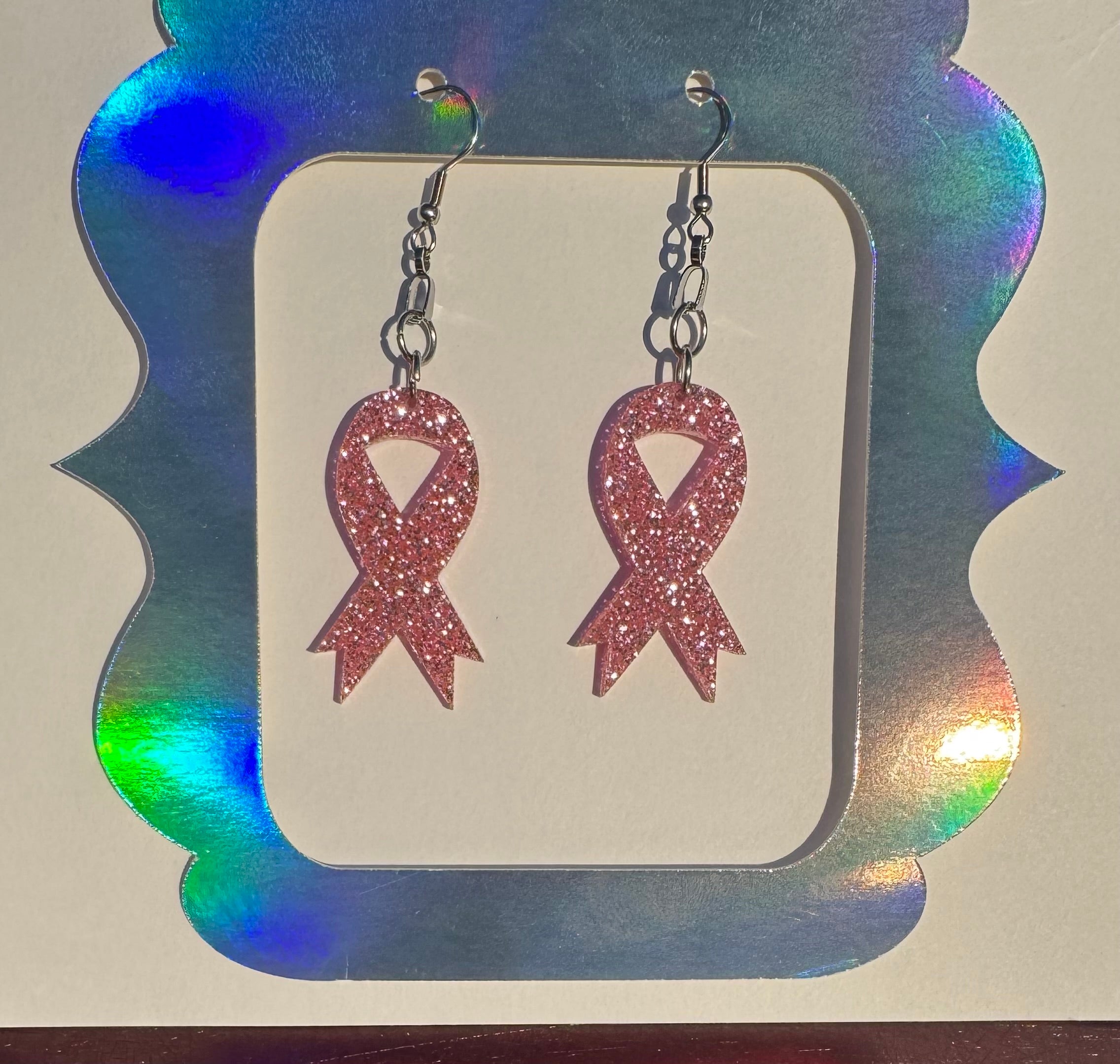 Glittered Breast Cancer Awareness Earrings