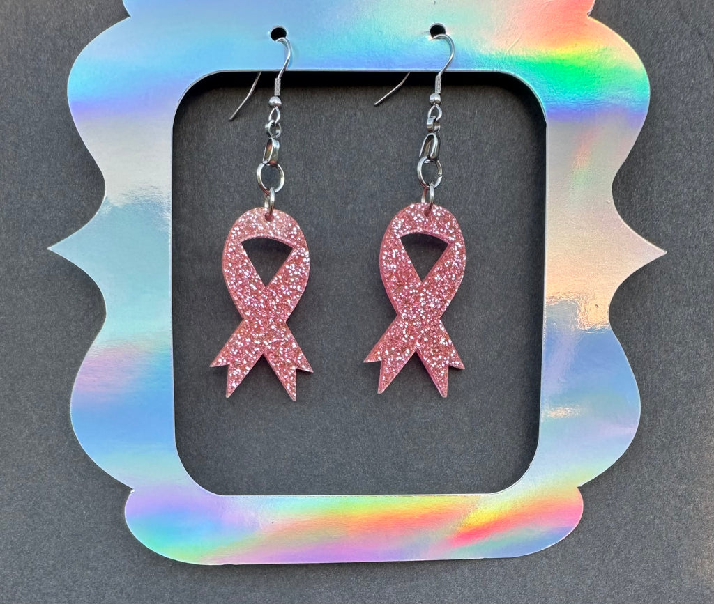 Glittered Breast Cancer Awareness Earrings