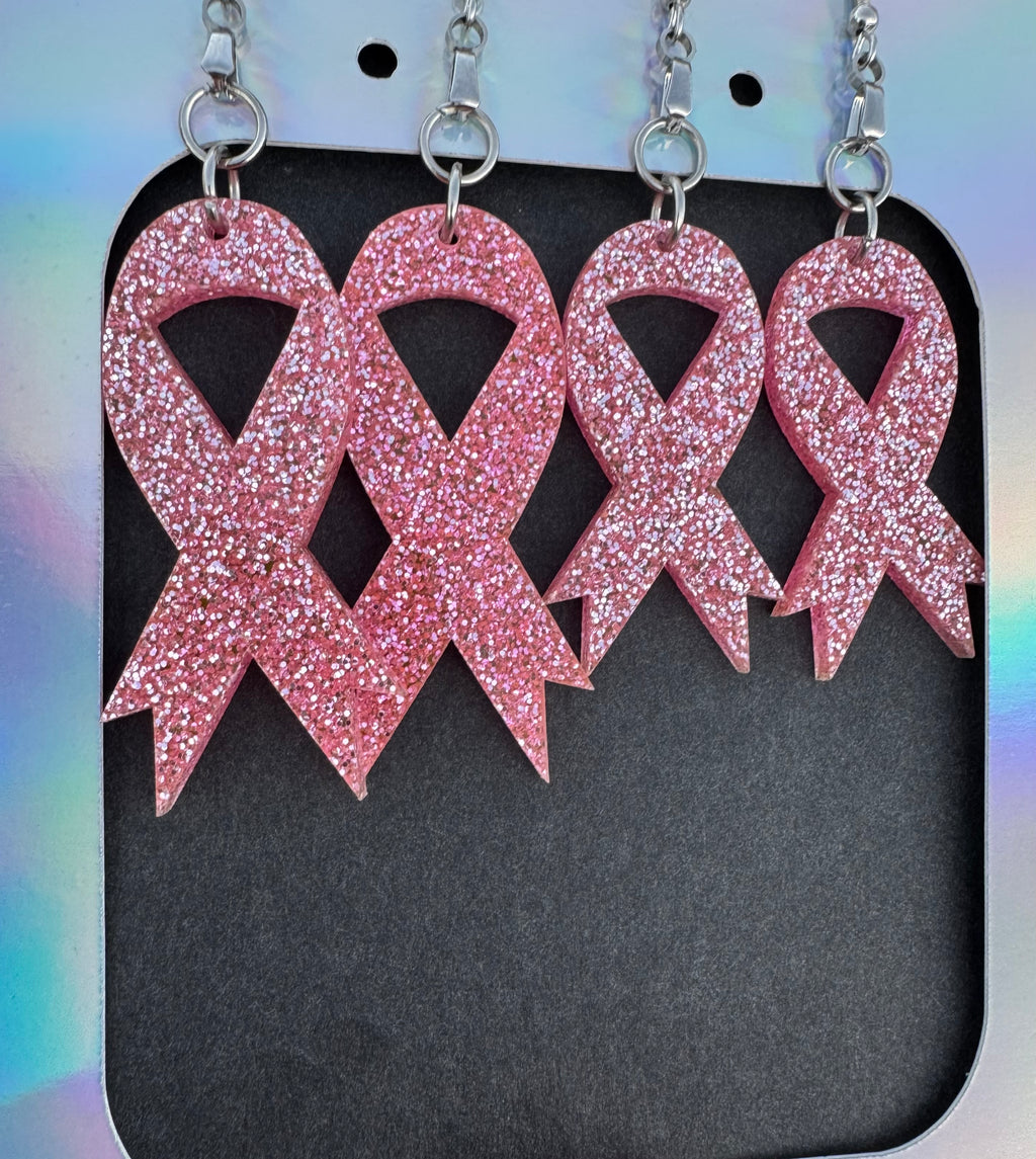 Glittered Breast Cancer Awareness Earrings